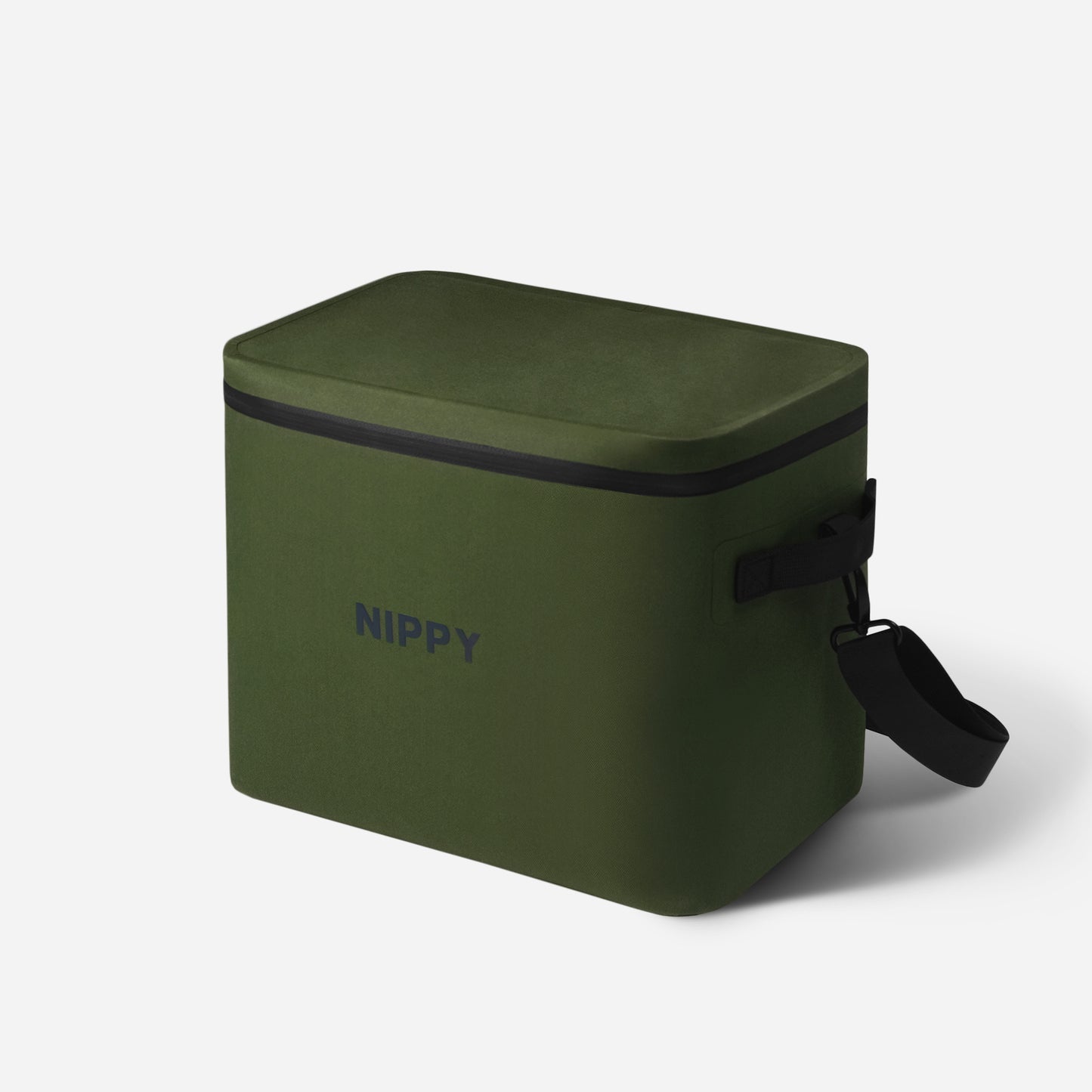Premium green NIPPY drink cooler side angle with high quality shoulder strap and handles